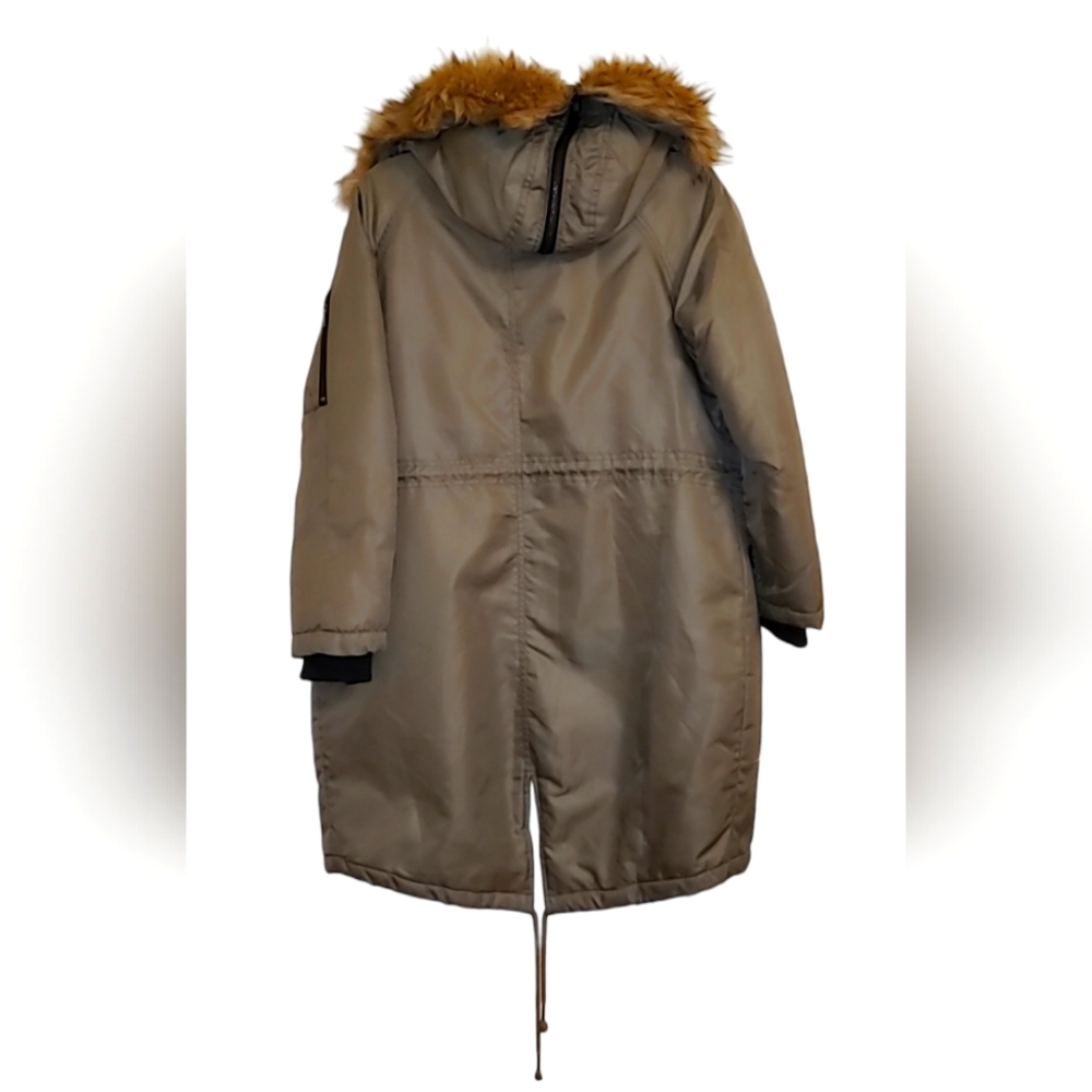 Asos winter coat olive Green khaki faux fur hood size 6 - Picture 2 of 3